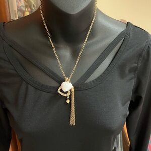 Vintage Y2K Unsigned Brass Heart Tassel Charm Necklace